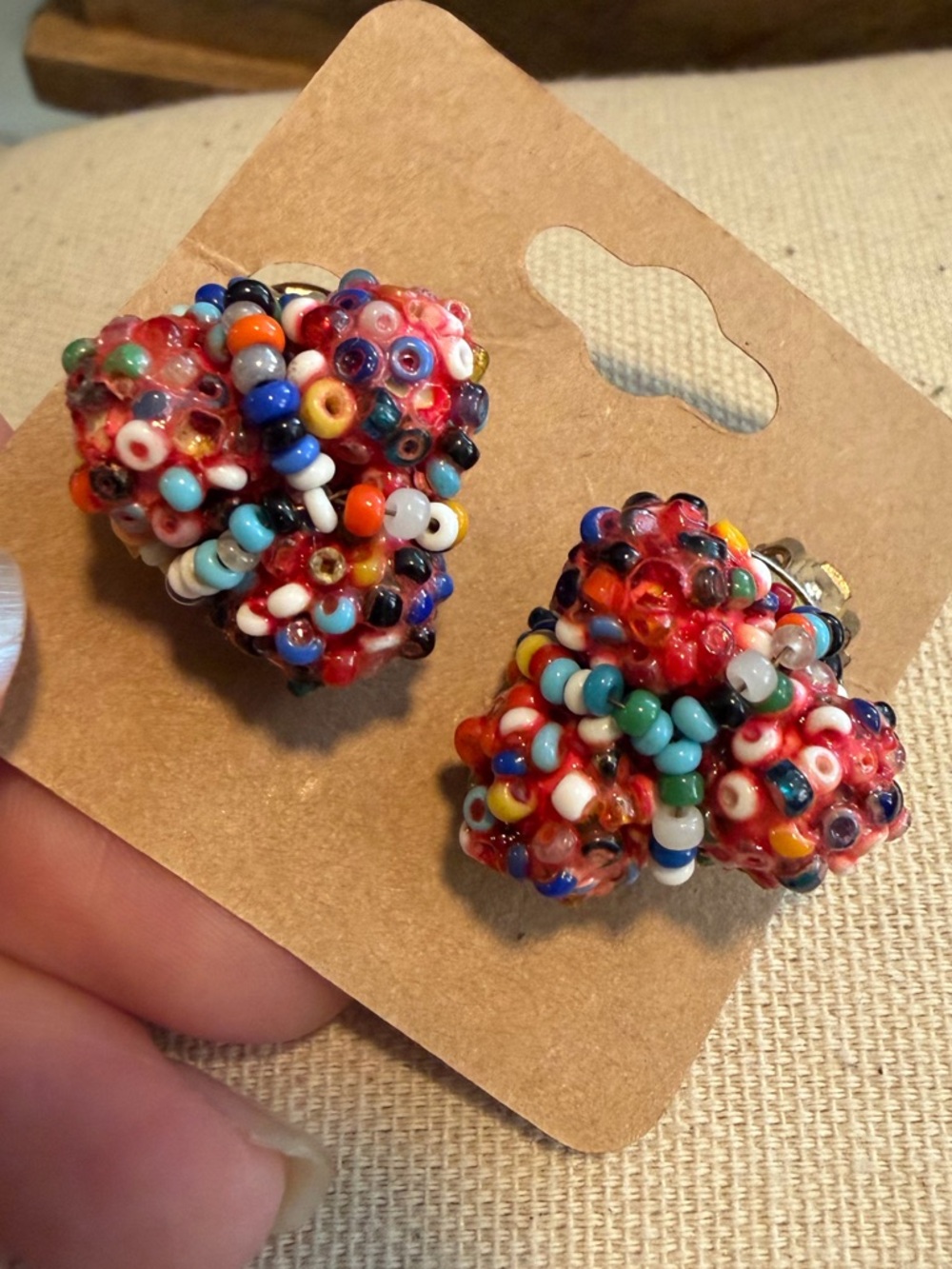 (Japan) Colorful Beaded Cluster Clip-On Earrings